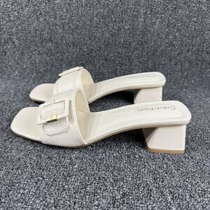 Calvin Klein Womens Ariella 3 Ivory Buckle Block Heels Size 9.5